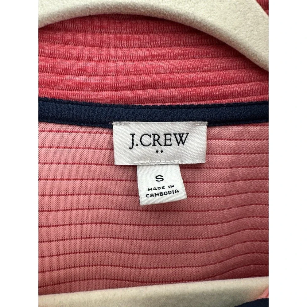 J.Crew Men's S BJ131 Textured Ribbed Snap Neck Fleece Pullover Coral Pink Navy